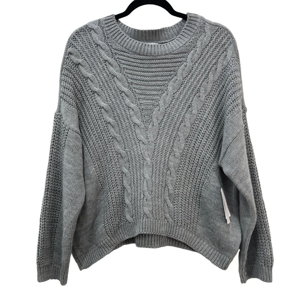 NWT Abound Size L Grey Heather Cable Knit Crew Neck Pullover Sweater - Picture 3 of 12